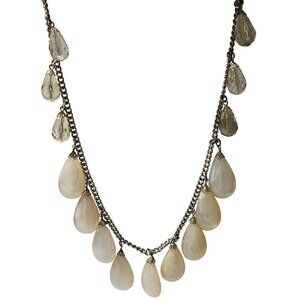 Vintage Acrylic Teardrop Charms Gold Tone Chain Necklace Faceted Bead Accents